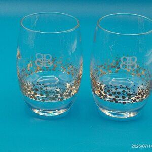 Vintage Bailey's Irish Cream Gold Dot Confetti Low Ball Glasses EUC